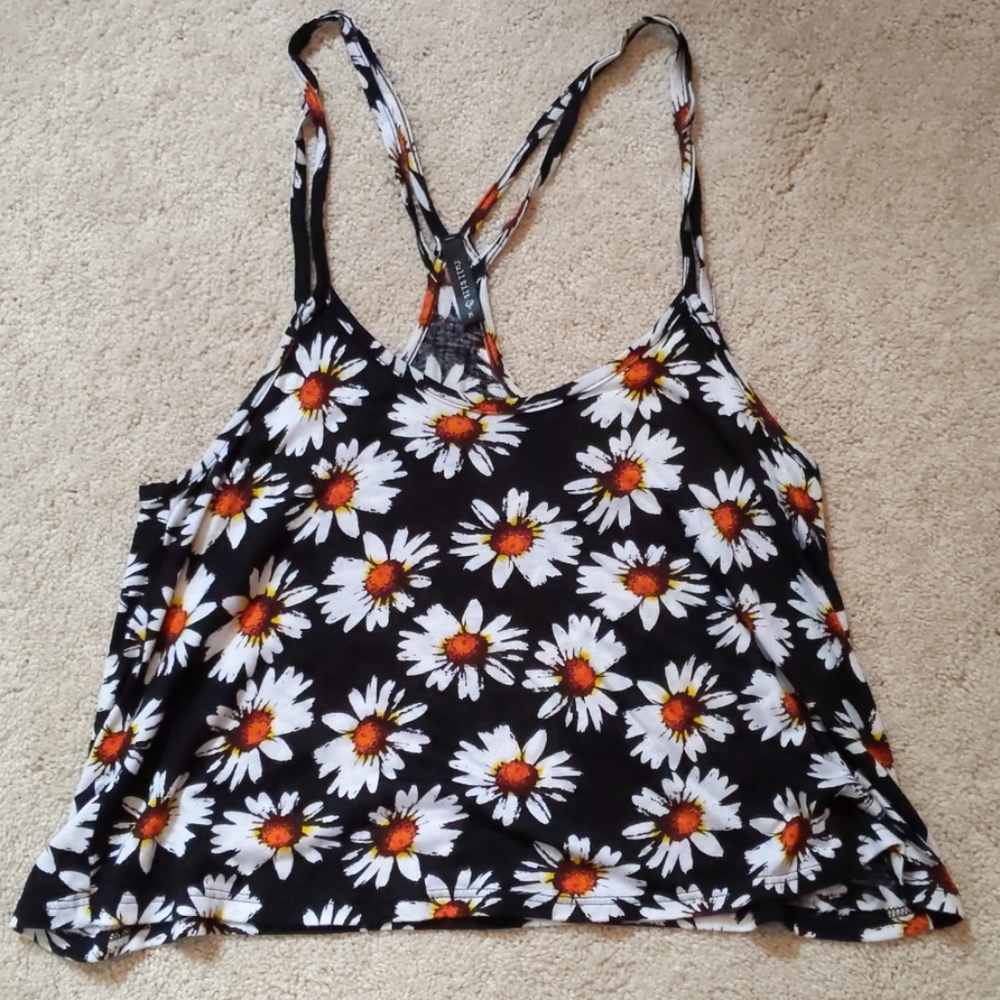 Full Tilt Spaghetti Strap Tank with Flowers Size M